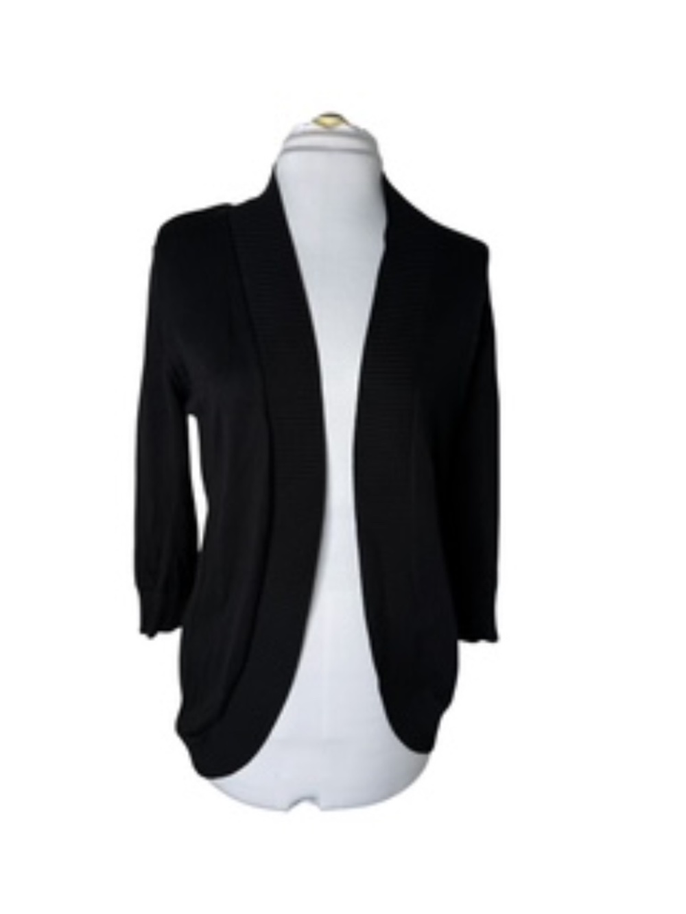 Verve Ami Open Front Gathered Back Waist 3/4 Sleeve Black Cardigan Size L